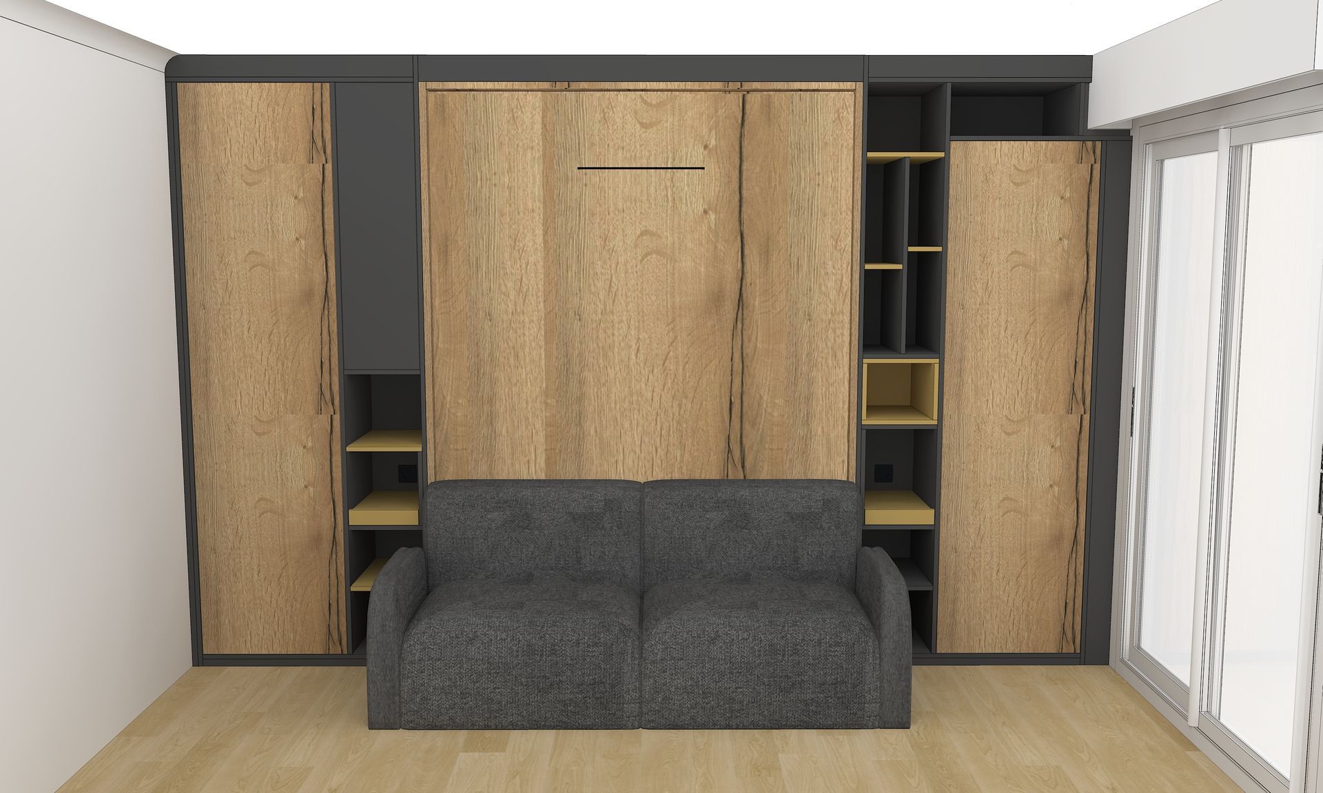 Aménagement sur mesure à Nantes avec lit relevable et canapé.