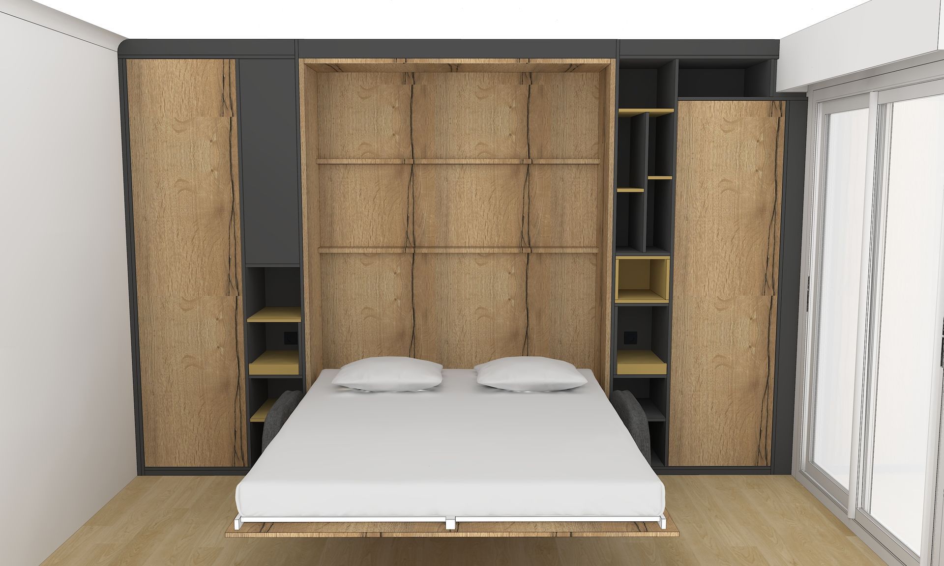 Aménagement sur mesure à Nantes avec lit relevable et canapé.