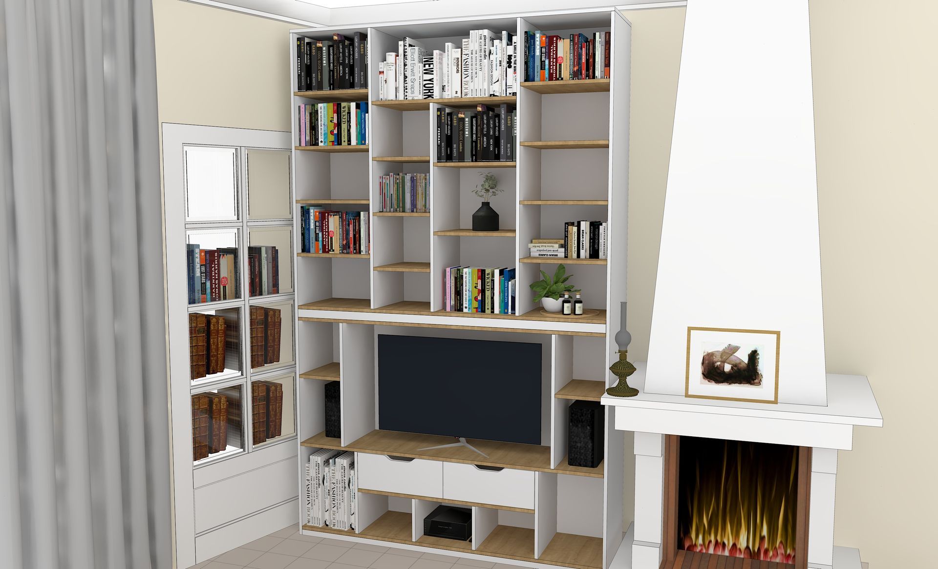 Bibliothèque sur mesure à Nantes avec emplacement TV.