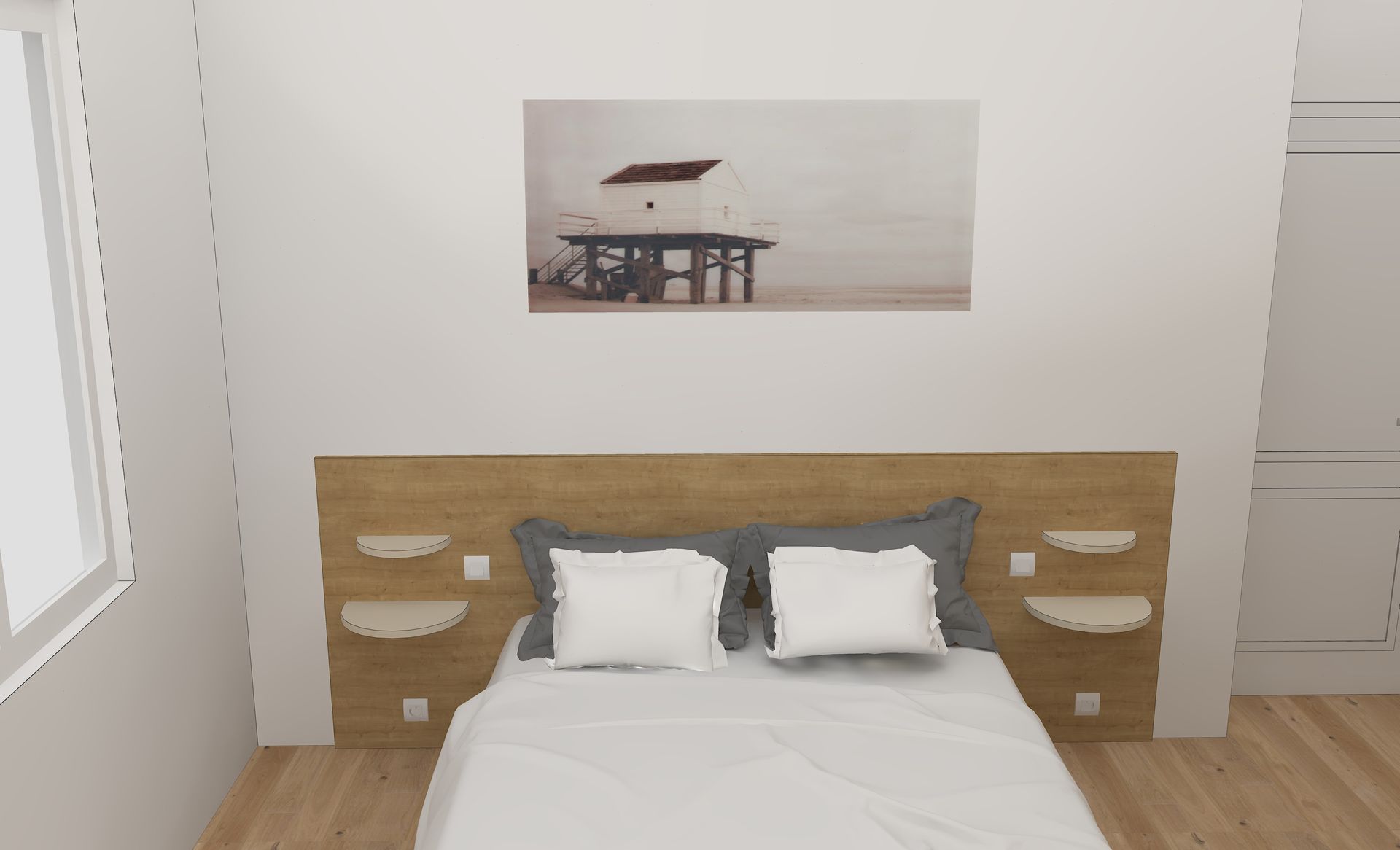 Tête de lit sur mesure avec placard et rangement à Nantes.