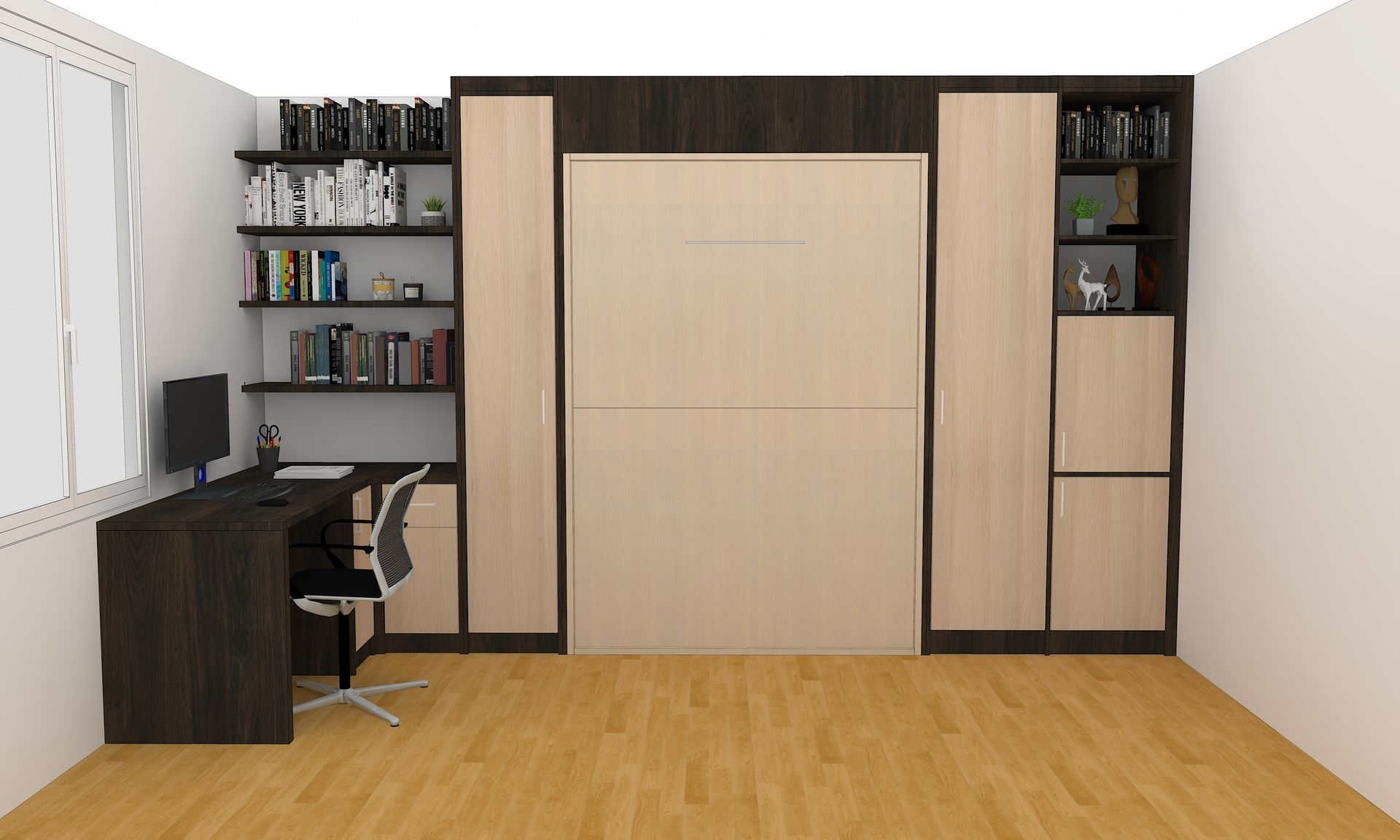 Aménagement sur mesure à Nantes avec lit relevable et bureau intégré.