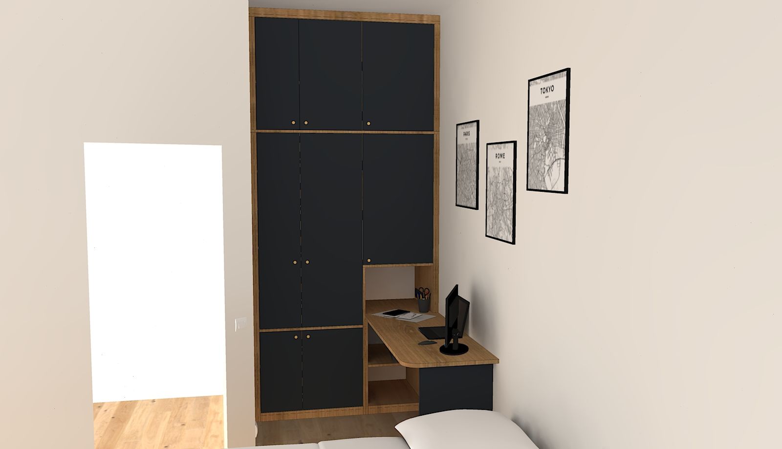 Bureau sur mesure avec placard et rangement à Nantes.