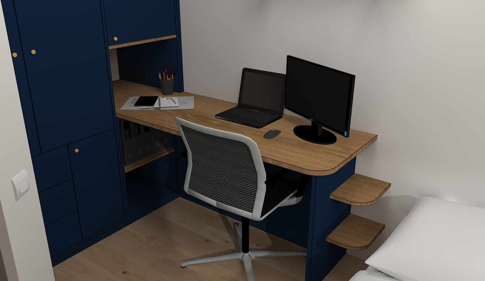 Bureau sur mesure avec placard et rangement à Nantes.