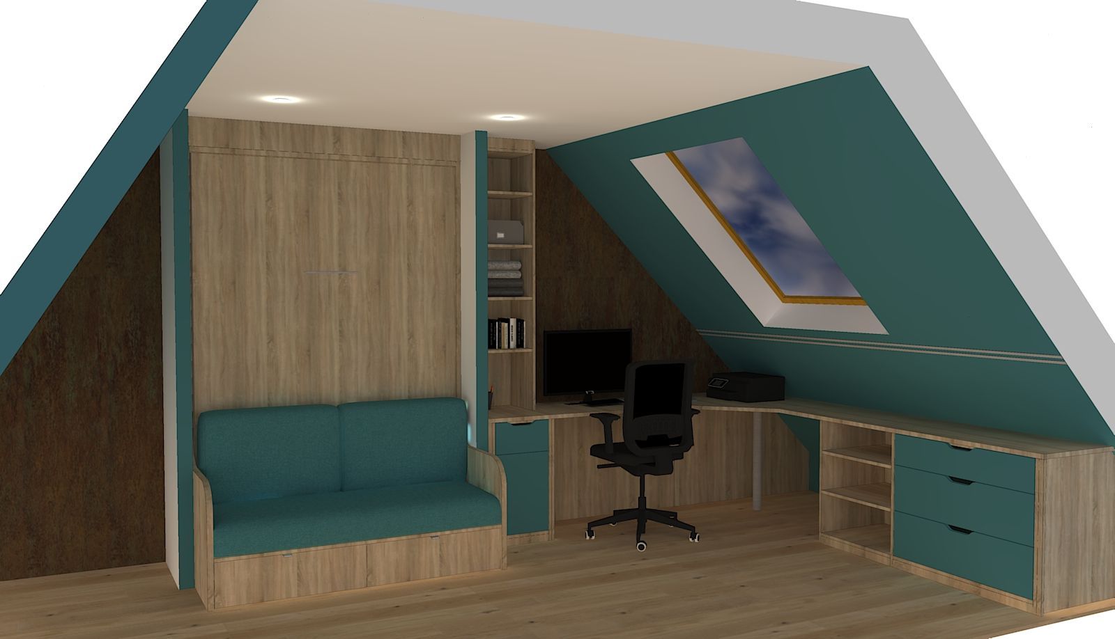 Aménagement sur mesure à Nantes avec lit relevable et bureau integré.