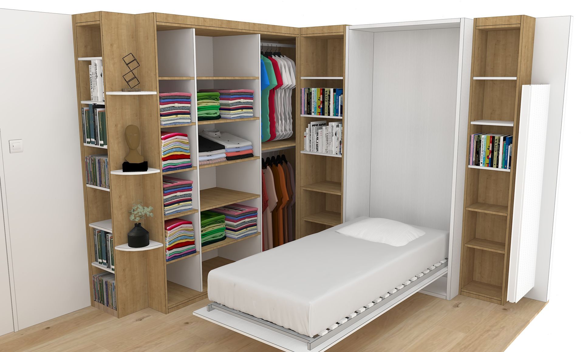 Aménagement sur mesure à Nantes avec lit relevable et placards.