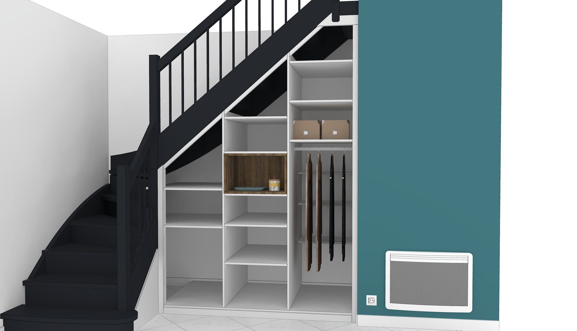 Aménagement sous escalier sur mesure à Nantes.