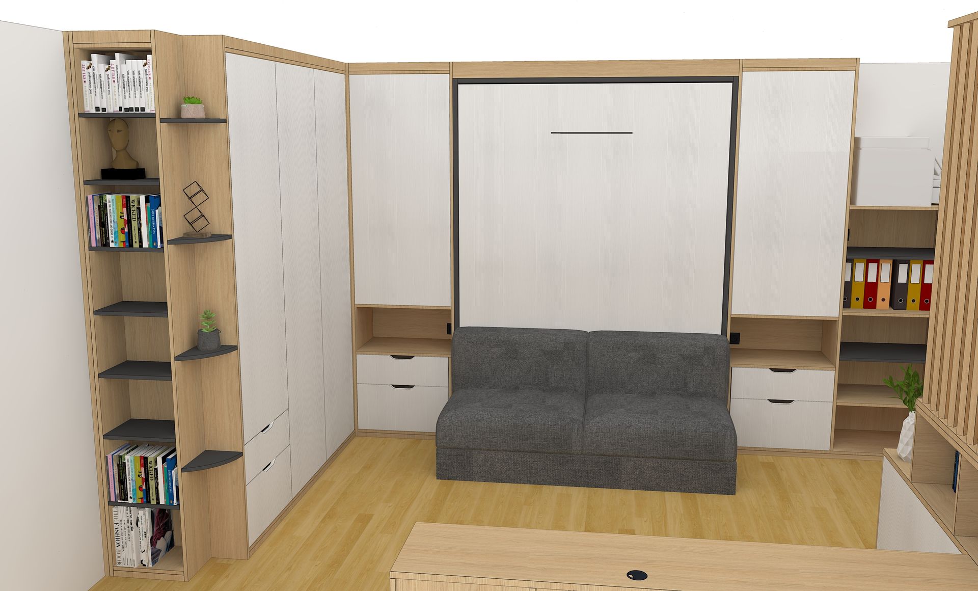 Aménagement sur mesure à Nantes avec lit relevable et canapé.