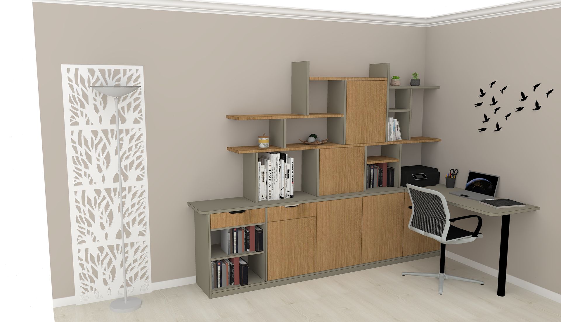 Bureau et bibliothèque sur mesure avec placard et rangement à Nantes.