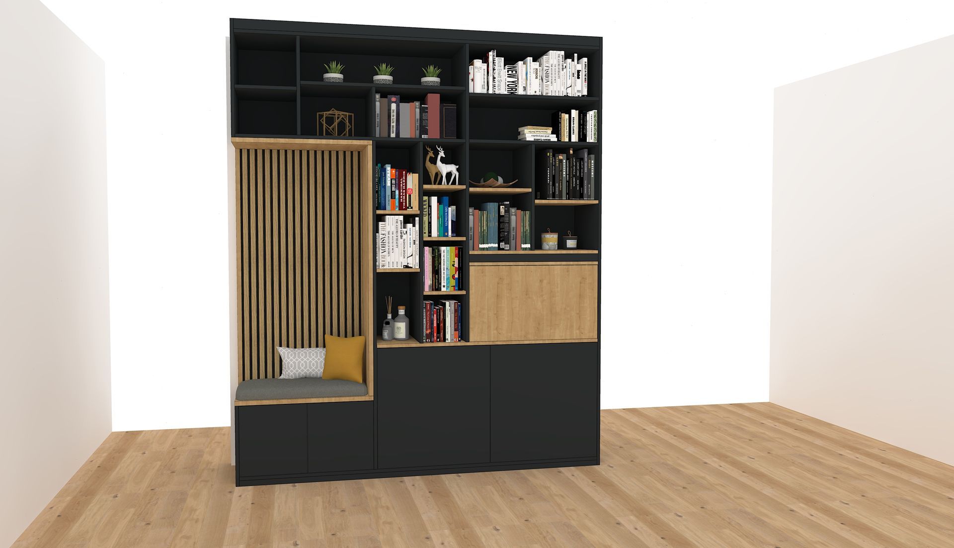 Bureau et bibliothèque sur mesure avec placard et rangement à Nantes.