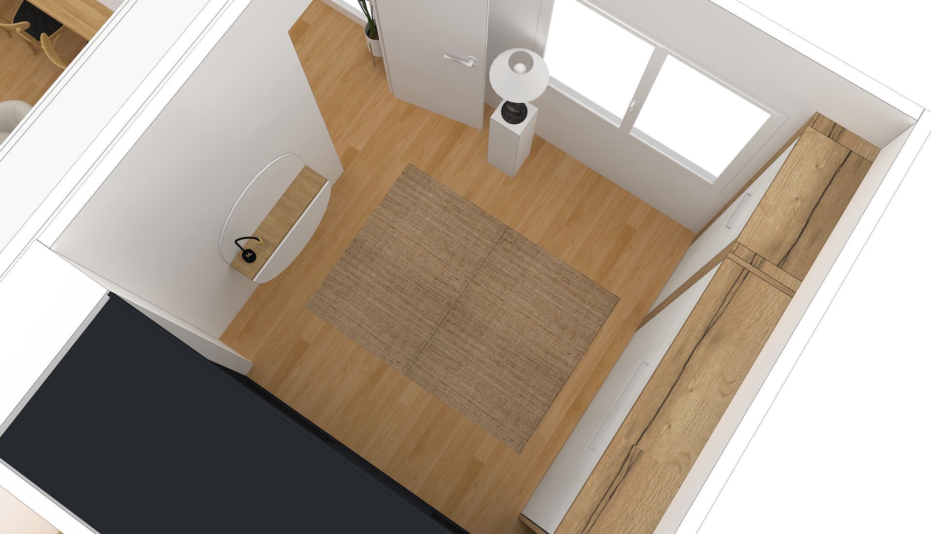 Aménagement sur mesure à Nantes avec lit relevable et bureau intégré.