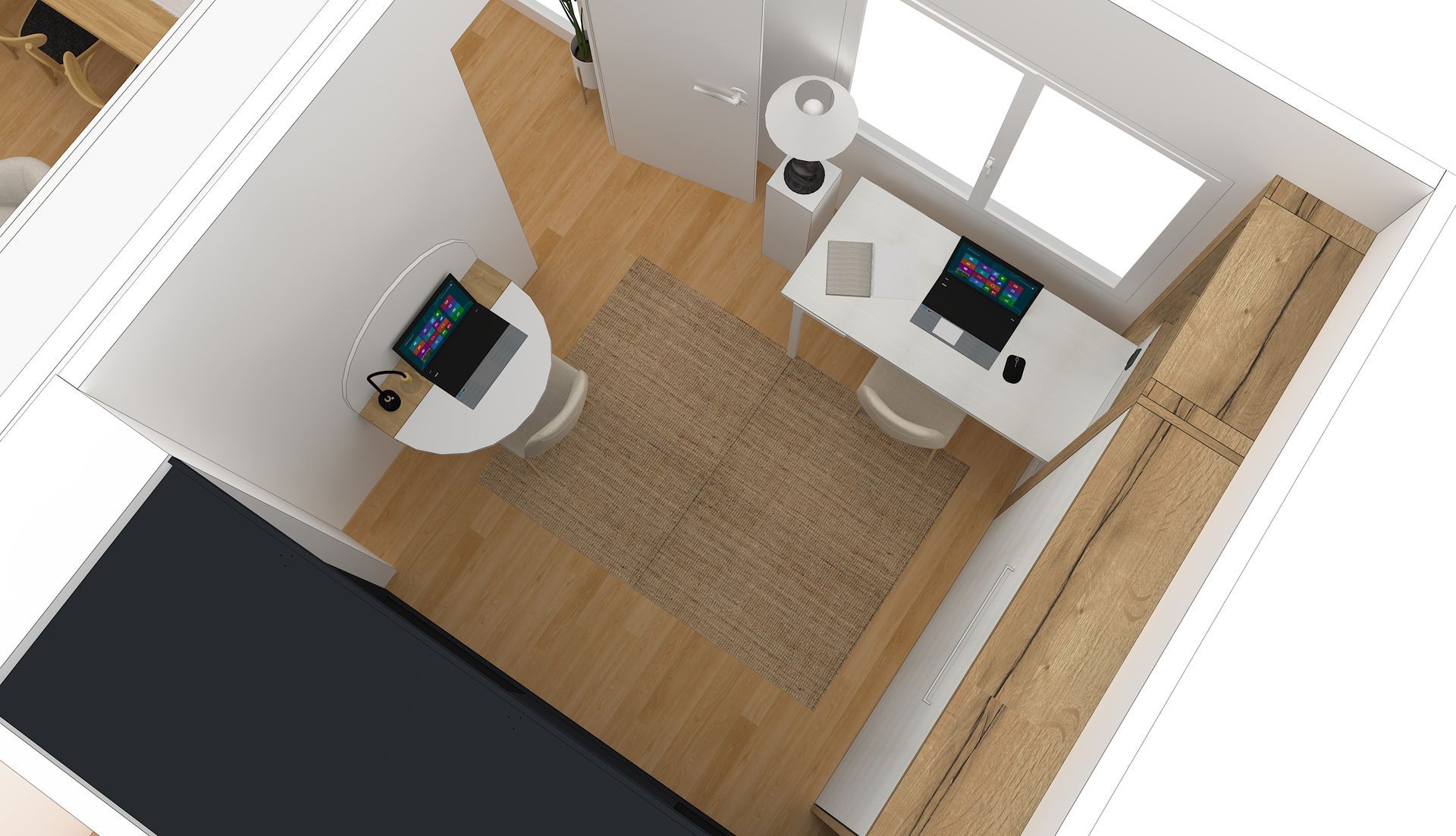 Aménagement sur mesure à Nantes avec lit relevable et bureau intégré.