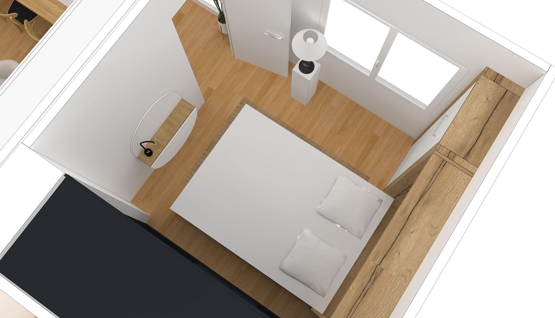 Aménagement sur mesure à Nantes avec lit relevable et bureau intégré.