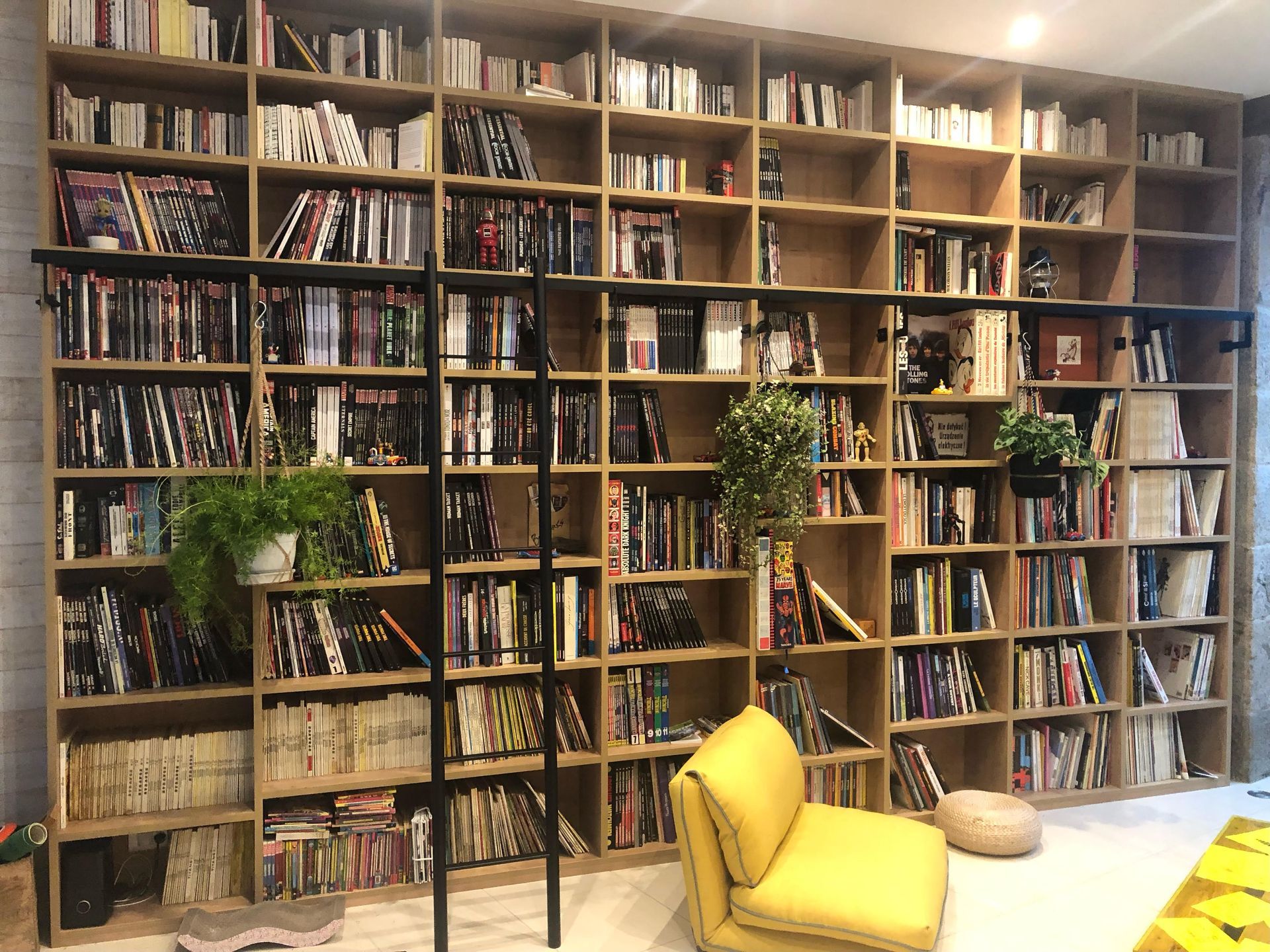 Bibliothèque sur mesure à Nantes avec échelle.