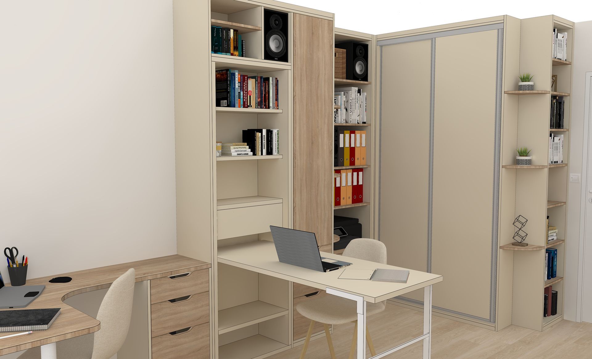 Aménagement sur mesure à Nantes avec lit relevable et bureau intégré.