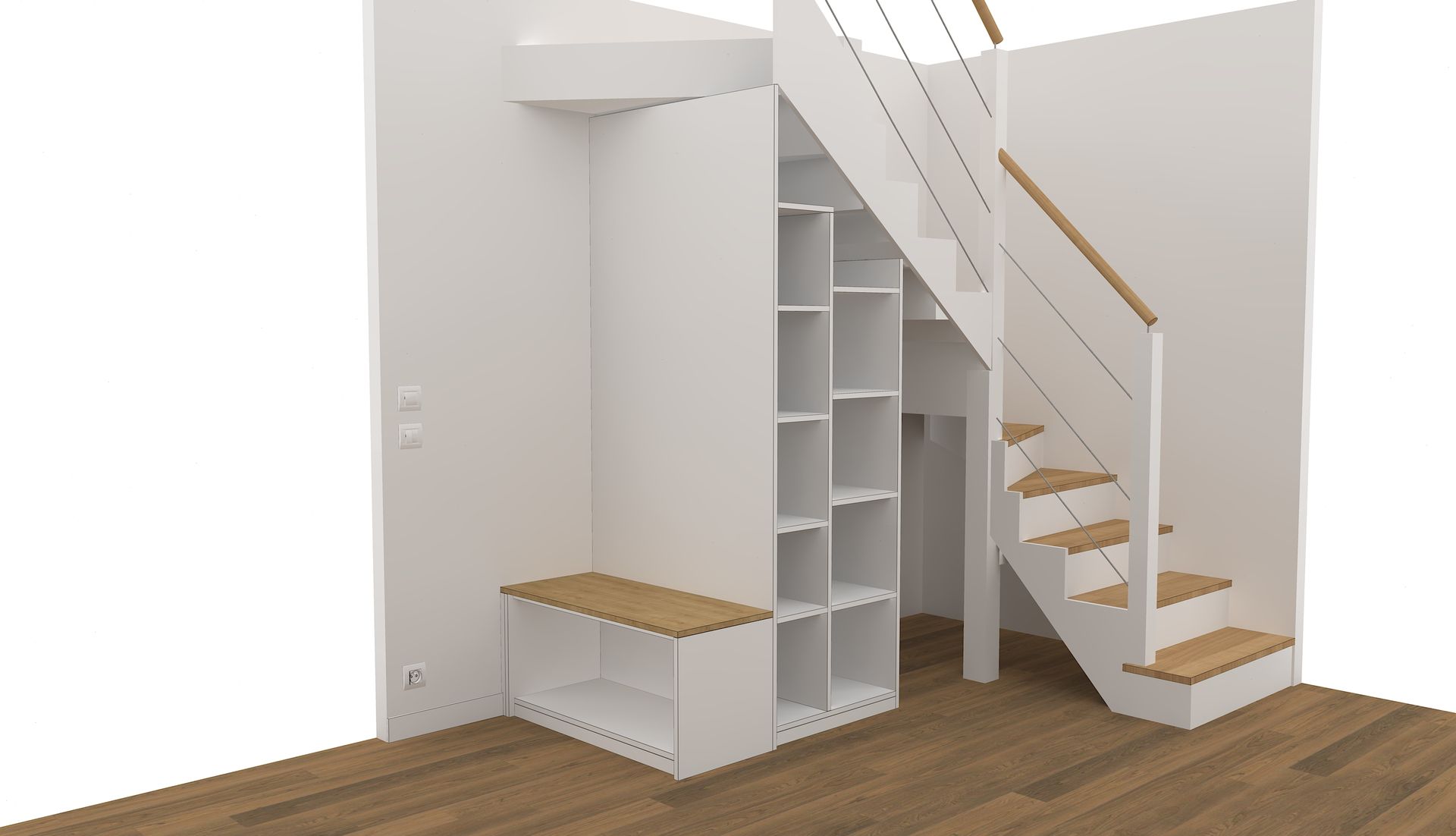 Aménagement sous escalier sur mesure à Nantes.