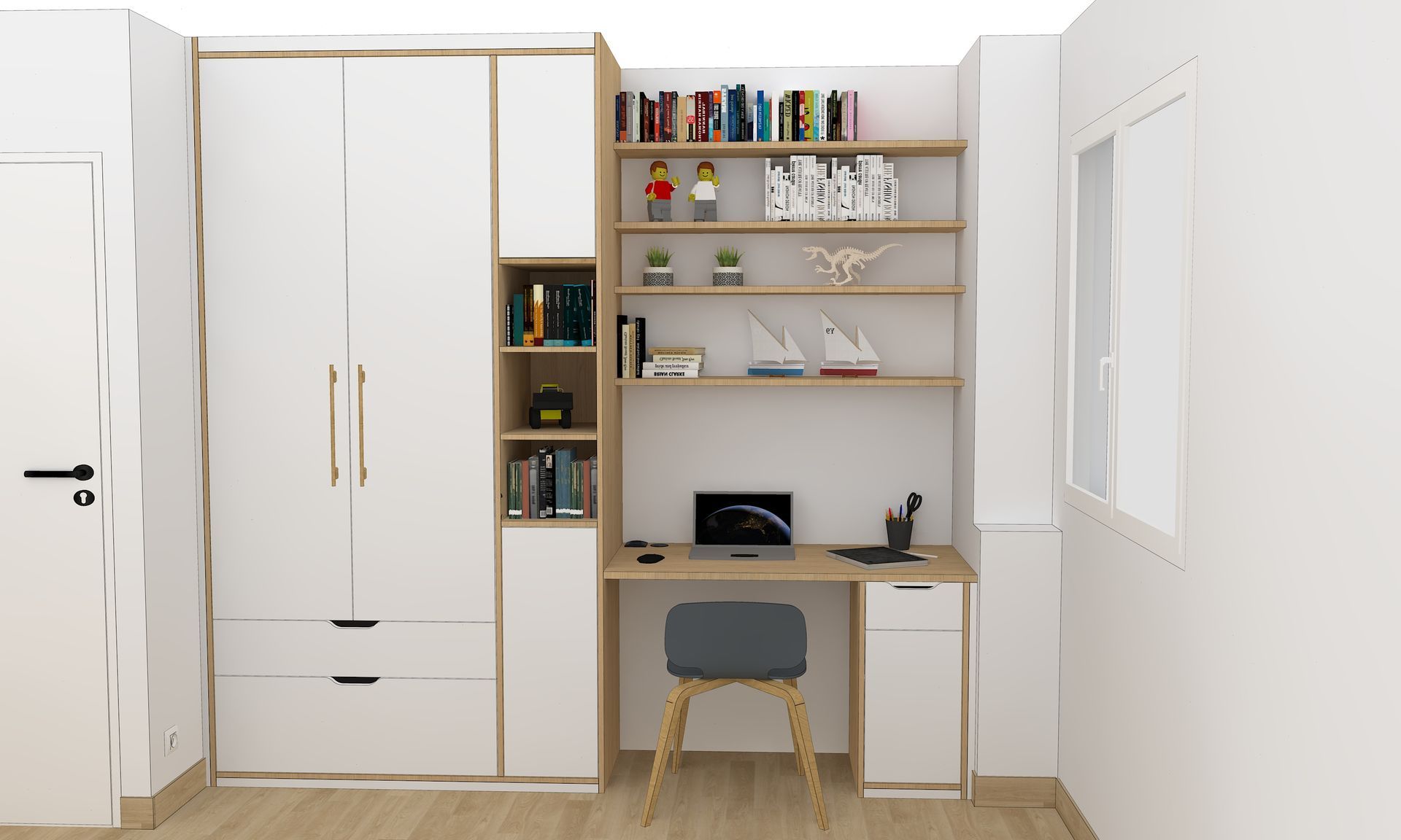 Bureau sur mesure avec placard et rangement à Nantes.