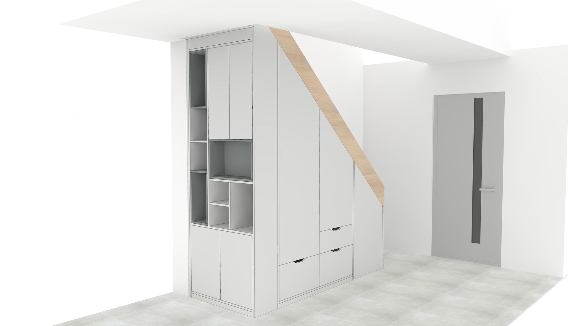 Aménagement sous escalier sur mesure à Nantes.