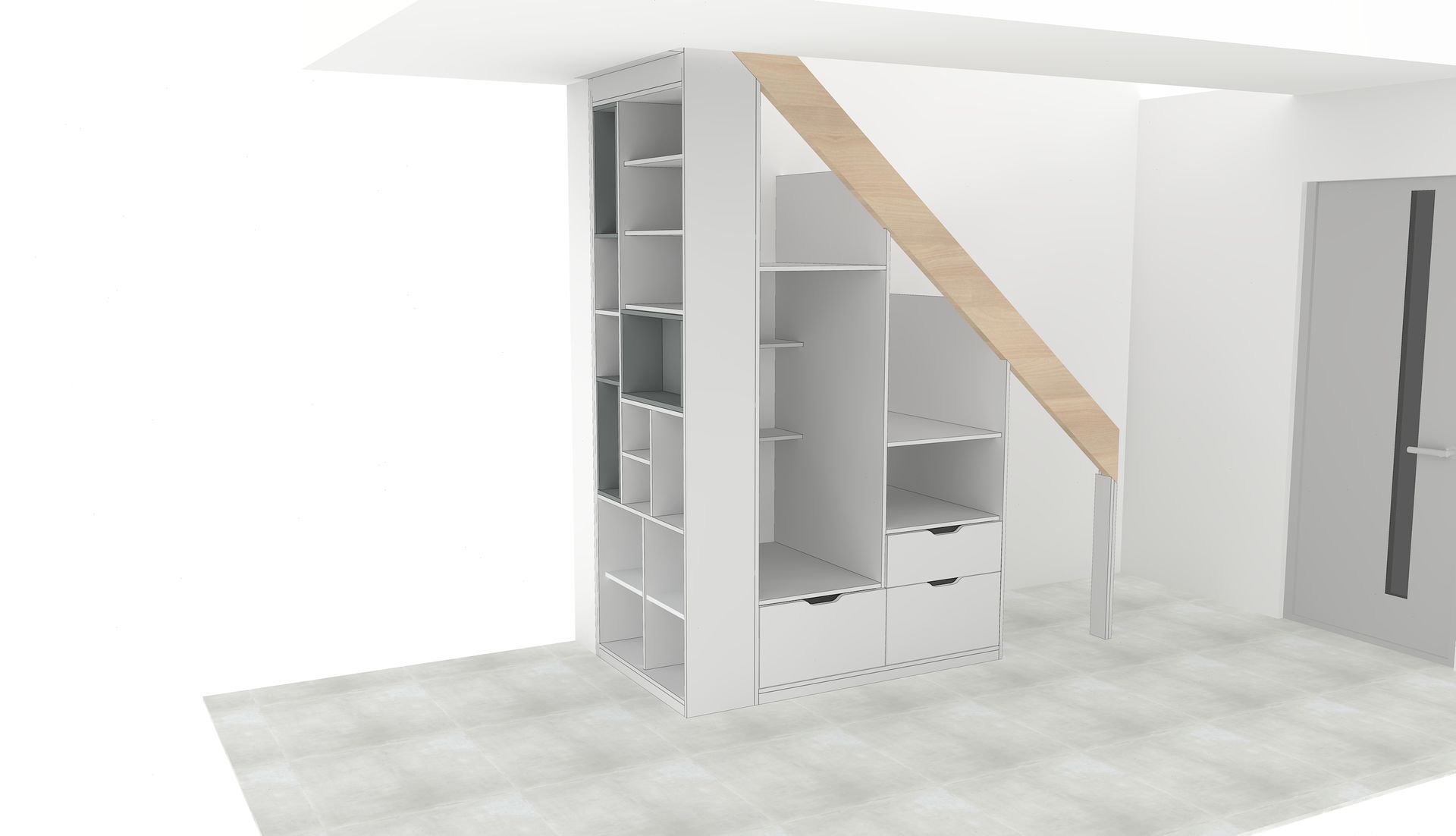 Aménagement sous escalier sur mesure à Nantes.