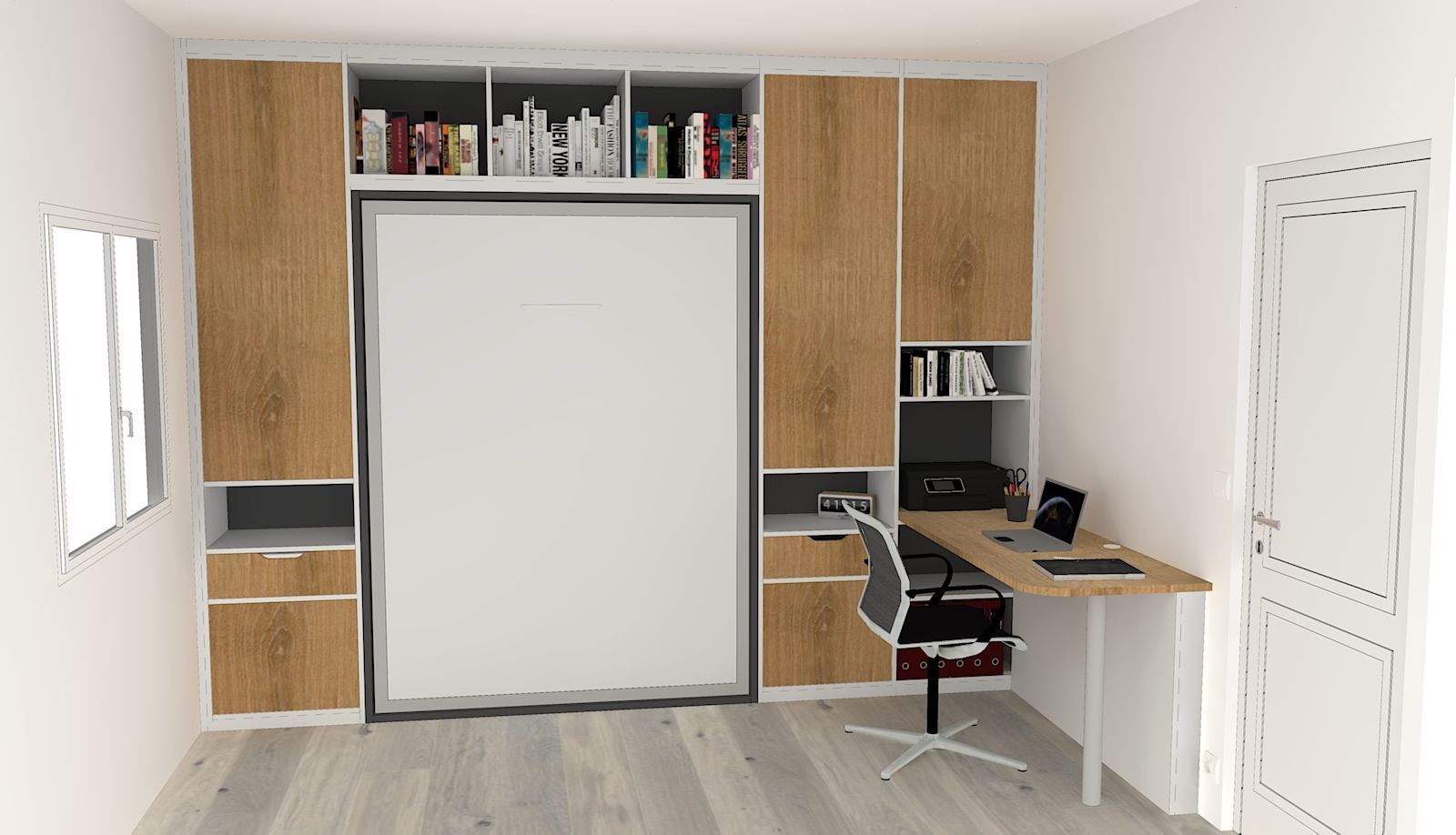 Aménagement sur mesure à Nantes avec lit relevable et bureau integré.