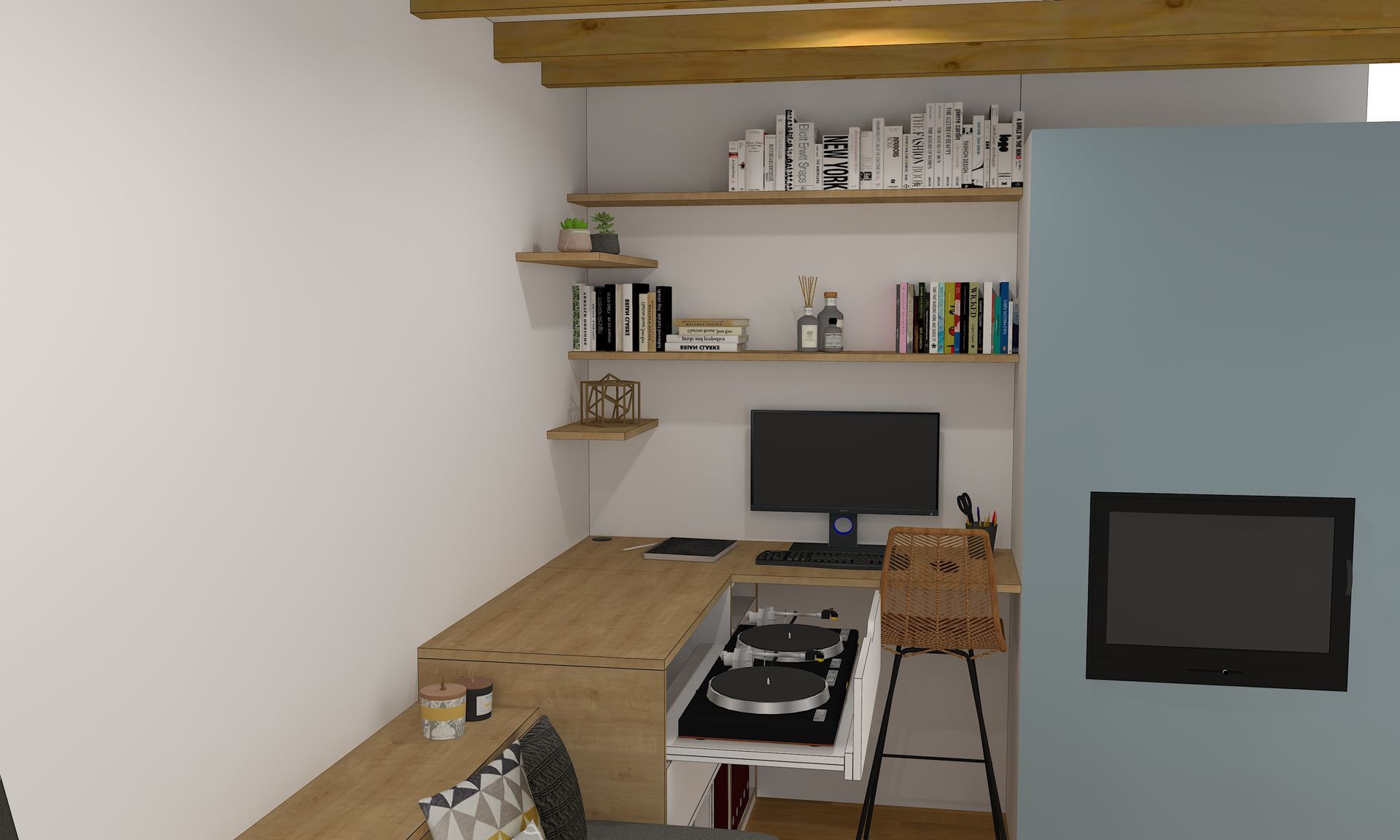 Bureau et banquette sur mesure avec placard et rangement à Nantes.