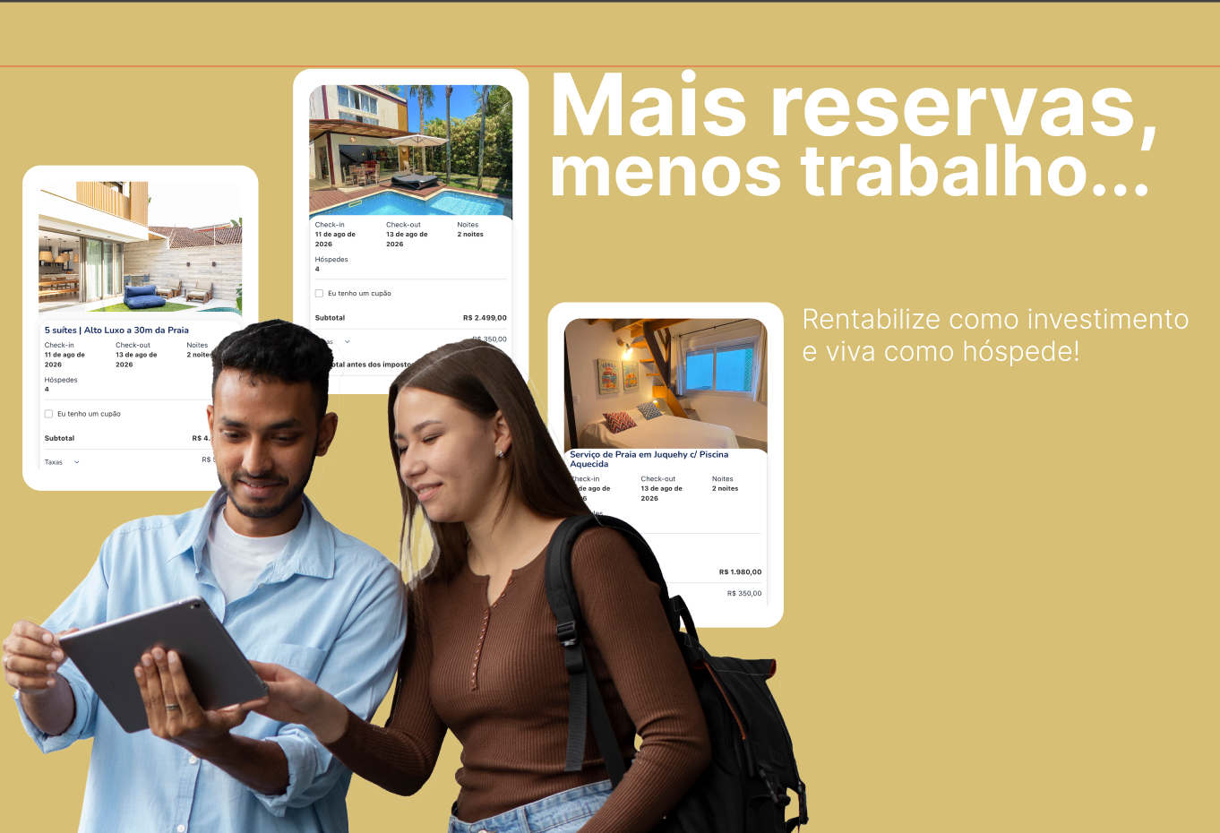 casal alugando estadia para férias