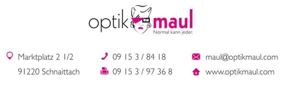 Optik Maul Logo und Kontaktdaten