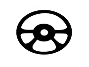 Icono de volante negro sobre fondo blanco