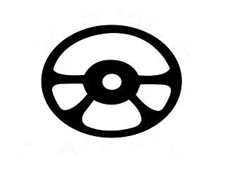 Un logotipo para automóviles Alabern vo con un volante.