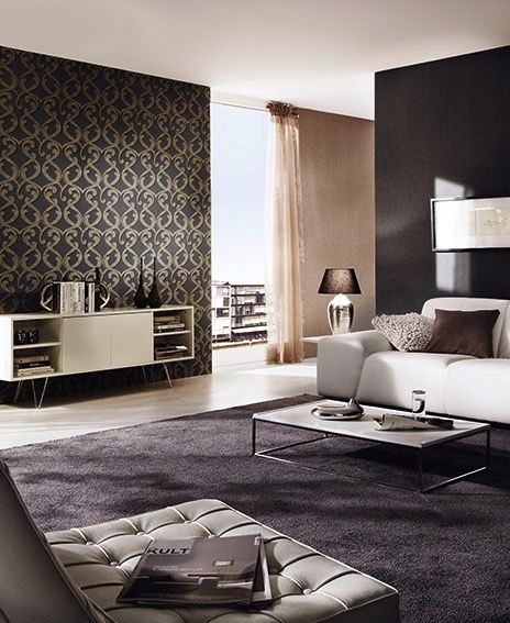 Wohnzimmer mit dunkler Dekoration