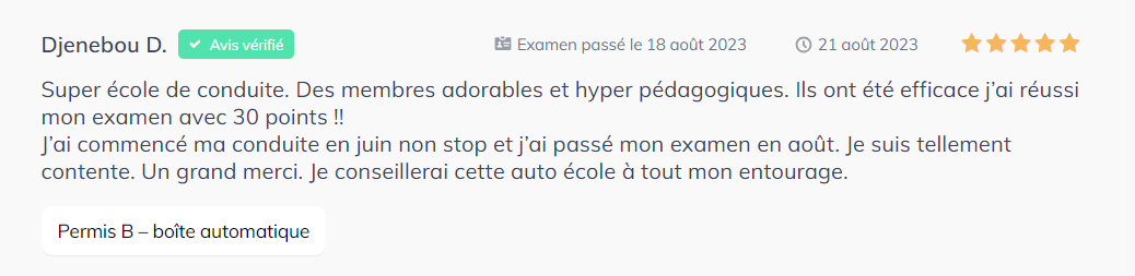 Avis auto école numéro 6