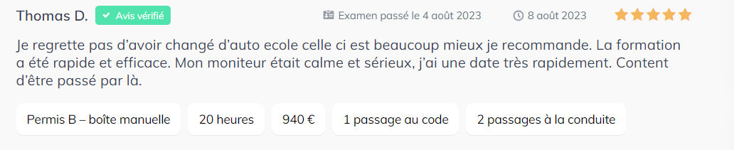 Avis auto école numéro 4