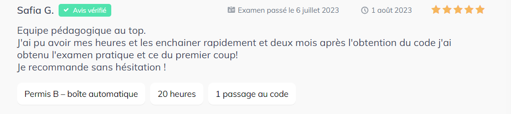 Avis auto école numéro 2