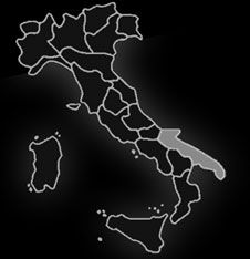 Karte von Italien, Region Apulien grau hervorgehoben.