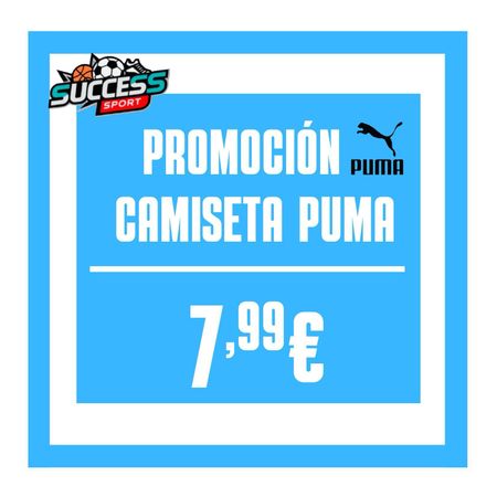 Un cartel azul que dice 'promocion camiseta puma 7,99 €'