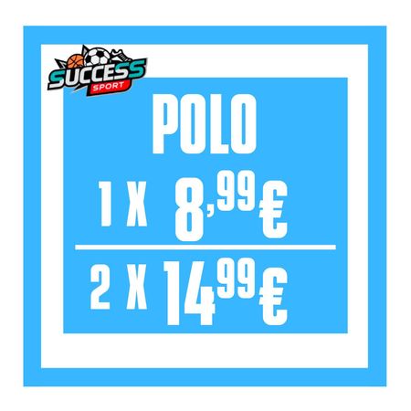 Un cartel azul que dice polo 1 x 8,99 € 2 x 14,99 €