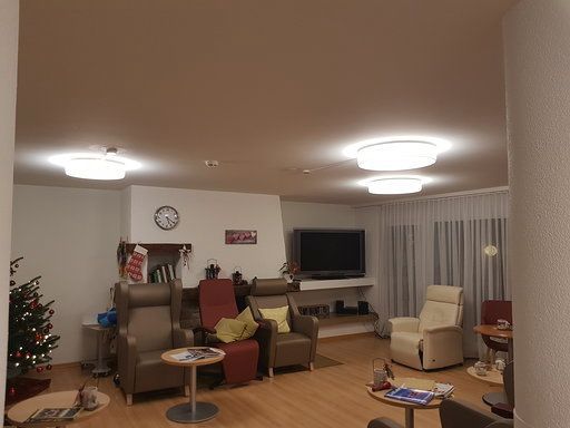 Ein Wohnzimmer voller Möbel und einem Weihnachtsbaum.