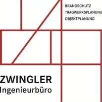 Logo für das Ingenieurbüro Zwingler mit roten geometrischen Linien und schwarzem Text auf weißem Hintergrund