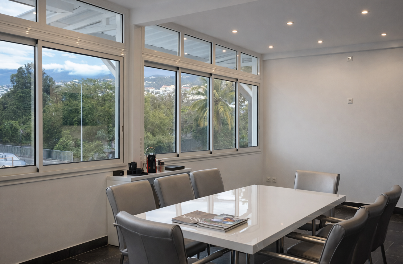 Pose de fenêtre aluminium dans une salle de conférence