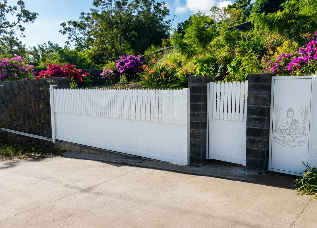 Pose de portail et portillon en aluminium blanc pour une propriété privée