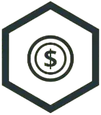 Un signo de dólar en un hexágono sobre un fondo blanco.