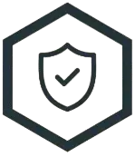 Un escudo con una marca de verificación dentro de un hexágono.