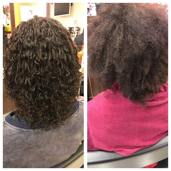 Un avant/après sur des cheveux frisés