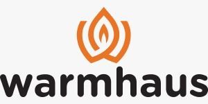 Logotipo de Warmhaus con icono de llama naranja sobre texto negro en minúsculas