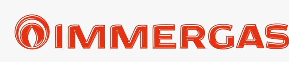 Logotipo de IMMERGAS en rojo con un icono de llama circular sobre fondo blanco.