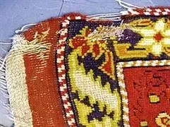 Eine Nahaufnahme eines Teppichs mit einem Blumenmuster.