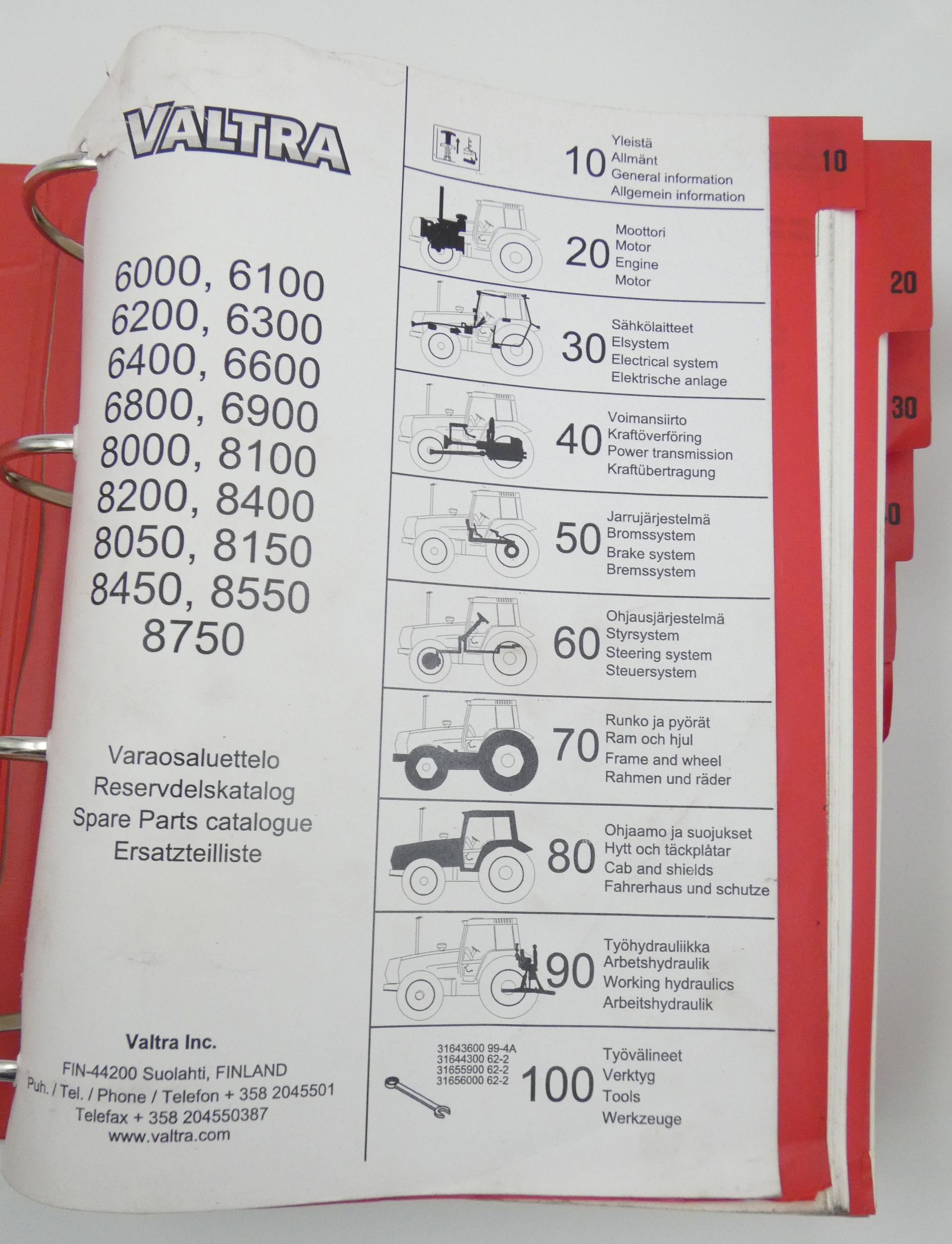 Valtra 6000, 6100, 6200, 6300, 6400, 6600, 6800, 6900, 8000, 8100, 8200, 8400, 8050, 8150, 8450, 8550, 8750 varaosaluettelo