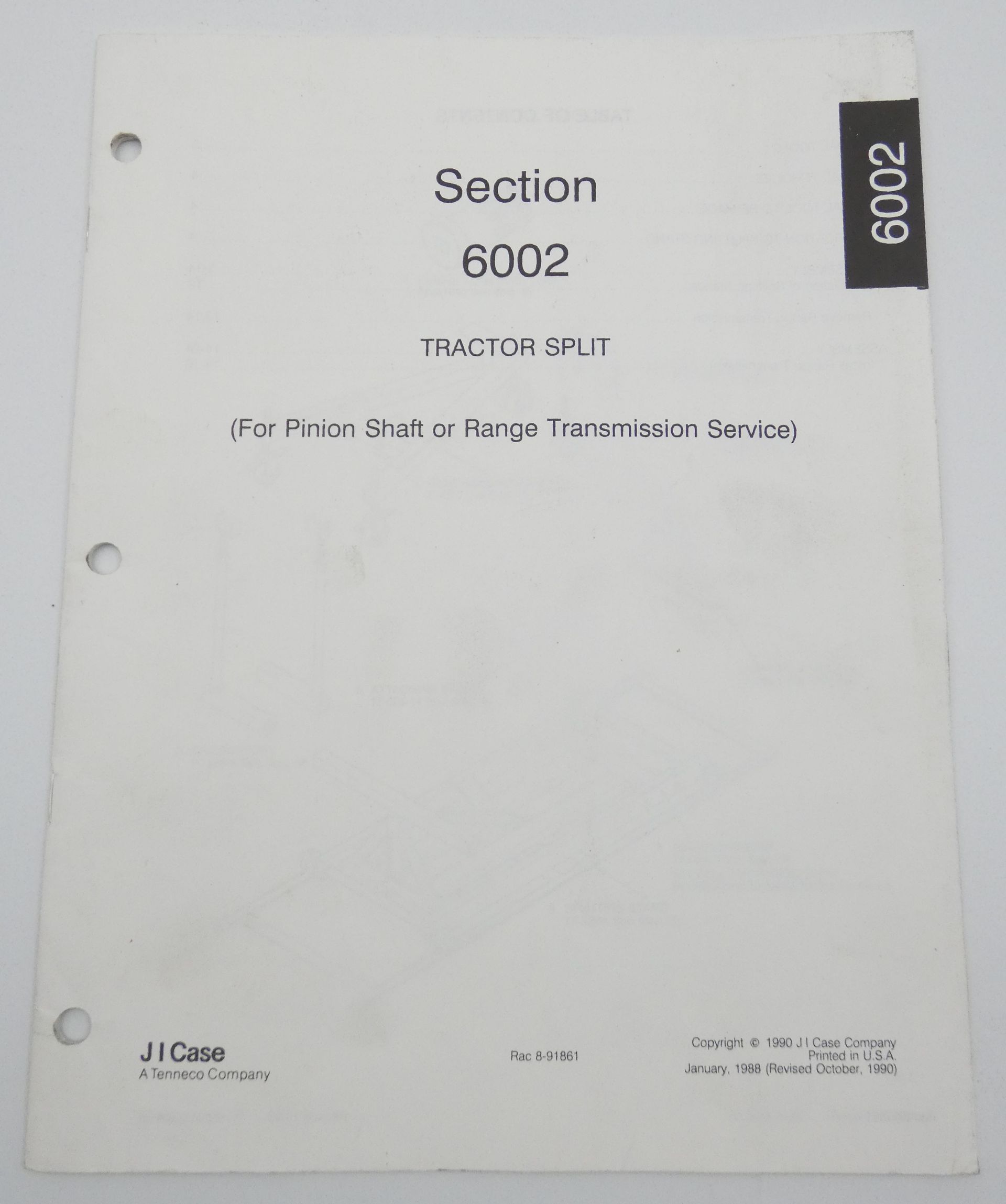 JI Case section 6002 Tractor split (for pinion shaft or range transmission service)