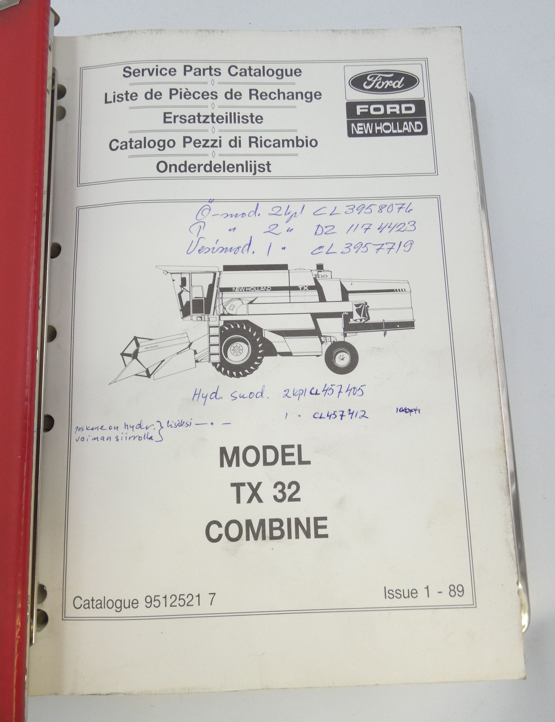 Ford New Holland Model TX32 and TX34 combine service parts catalogue