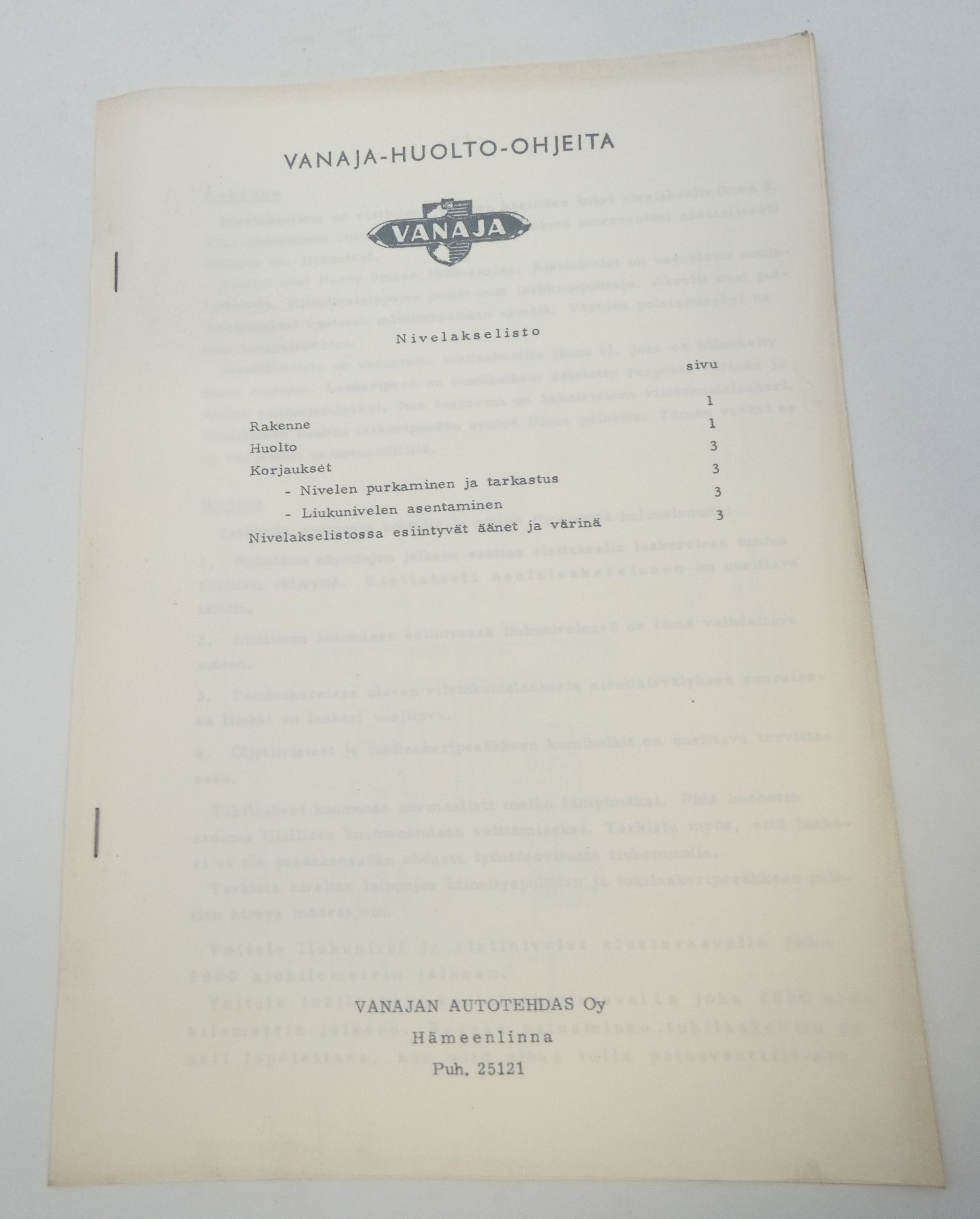 Vanaja nivelakselisto huolto-ohjeita