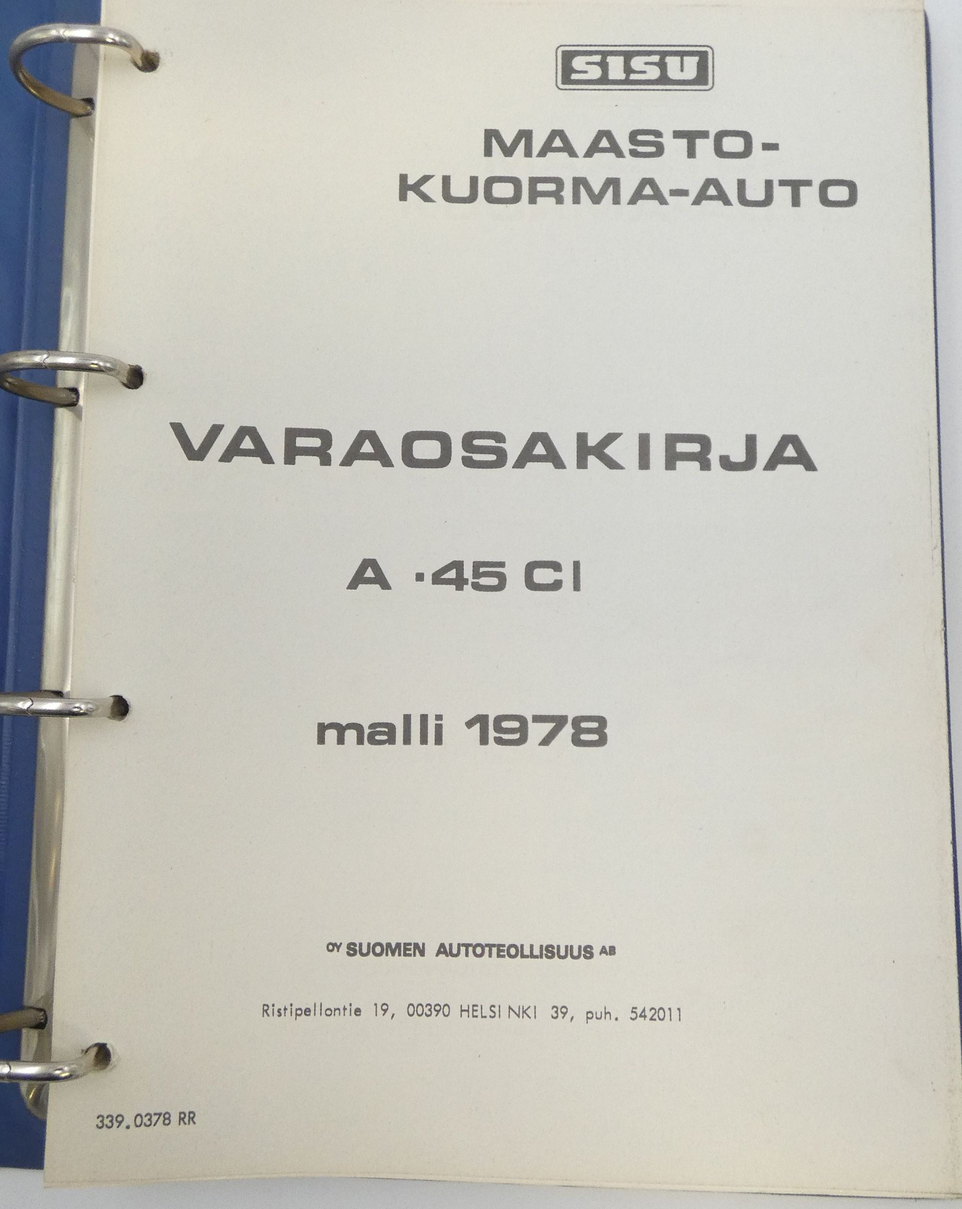 Sisu A-45 C1 -maastokuorma-auto malli 1978 varaosakirja